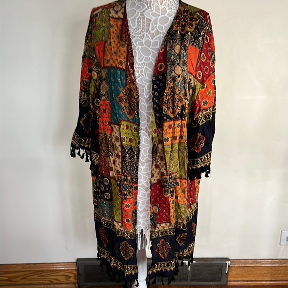 SHEIN Curve Multicolor Tassel Kimono